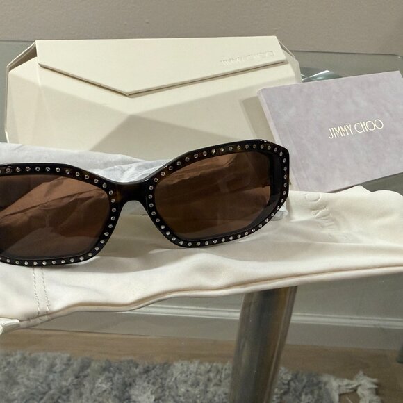 JIMMY CHOO | 56MM OVAL BROWN FRAME W. RHINESTONES SUNGLASSES main image 10
